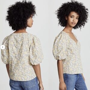 La Vie Rebecca Taylor Margeaux Meadow Poplin Top in Camomile - XS